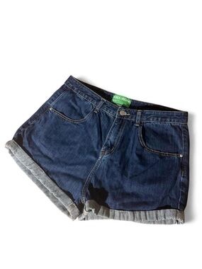 Korea Madam Dark Wash High Waisted Cuffed Denim Shorts Large 30